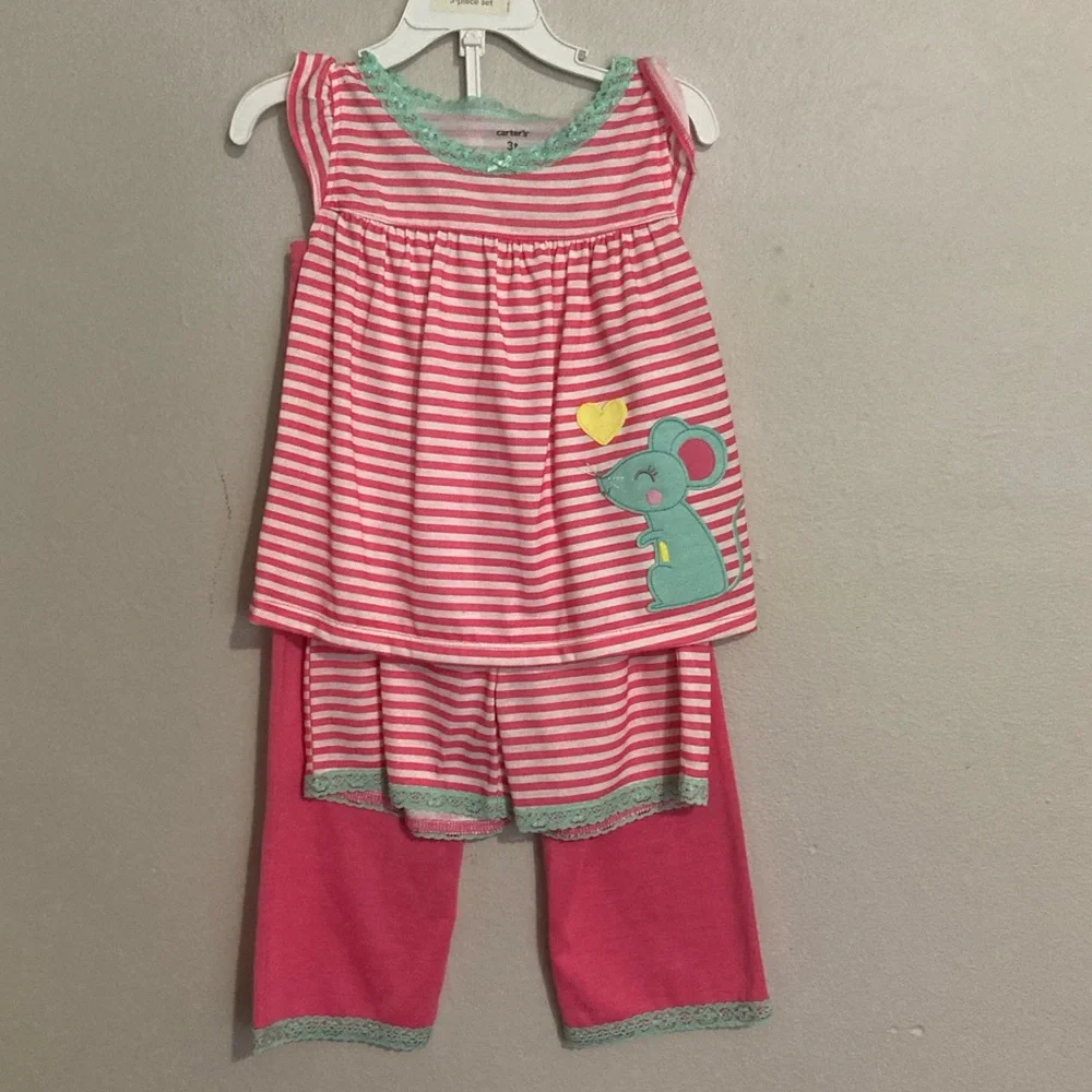 8-7 carters girls 3 piece pajamas set pink mouse 3t NWT NEW shorts top